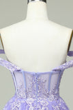 Une ligne de l’épaule Corset lilas Robe de cocktail avec appliques