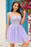 Sangles corset lilas A-Line Robe courte de cocktail