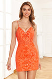 Robe de Cocktail orange moulante à paillettes scintillantes