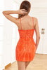 Charger l&#39;image dans la galerie, Robe moulante à paillettes orange scintillante