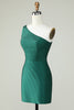 Charger l&#39;image dans la galerie, Gaine Une épaule Vert foncé Robe courte de retour avec perles
