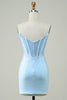 Charger l&#39;image dans la galerie, Stylish Sheath Spaghetti Straps Blue Short Homecoming Dress with Beading
