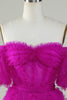 Charger l&#39;image dans la galerie, Stylish Une ligne de l’épaule Fuchsia Tulle Corset Cocktail Robe