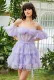 Stylish Une ligne de l’épaule Robe de Cocktail Corset en Tulle Violet