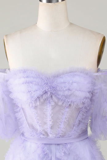 Stylish Une ligne de l’épaule Robe de Cocktail Corset en Tulle Violet