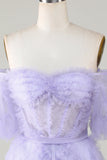 Stylish Une ligne de l’épaule Robe de Cocktail Corset en Tulle Violet