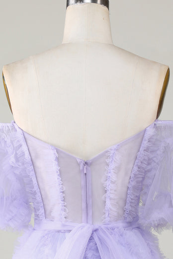 Stylish Une ligne de l’épaule Robe de Cocktail Corset en Tulle Violet