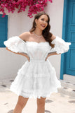 A-ligne Off The Shoulder Corset À Volants Petite Robe Blanche