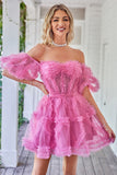 Mignon Une ligne Rougissement Tulle de l’épaule Robe courte Cocktail