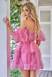 Robe de cocktail en tulle en tulle rose vif