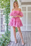 Robe de cocktail en tulle en tulle rose vif