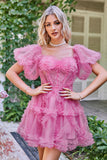 Robe de cocktail en tulle en tulle rose vif