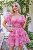 Robe de cocktail en tulle en tulle rose vif