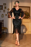 Col V vert foncé Roaring Roaring 20s Robe de fête