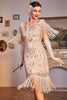 Charger l&#39;image dans la galerie, Paillettes Champagne Roaring 20s Great Gatsby Robe Flapper Frangée avec Manches