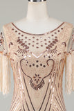 Col bateau Paillettes Champagne Roaring 20s Gatsby Fringed Flapper Robe