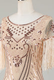 Col bateau Paillettes Champagne Roaring 20s Gatsby Fringed Flapper Robe