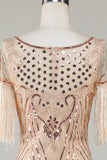 Col bateau Paillettes Champagne Roaring 20s Gatsby Fringed Flapper Robe