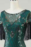 Paillettes vert foncé Robe Flapper des années 20 avec franges