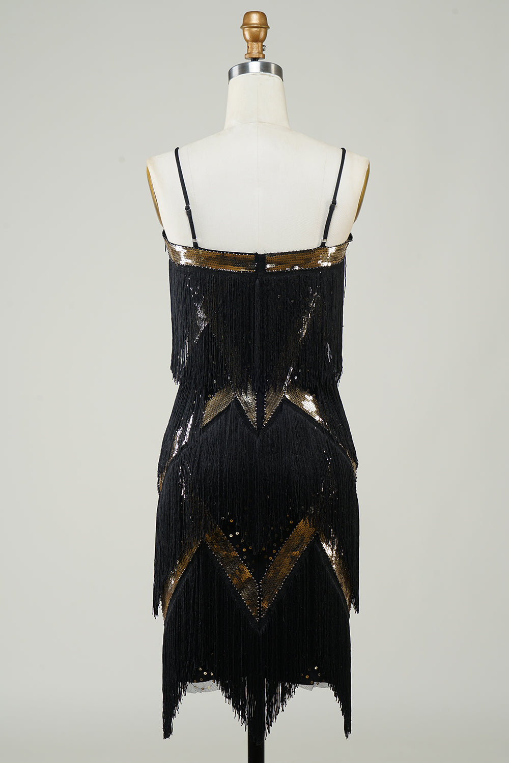 Sangles Spaghetti Paillettes Noires Robe des années 20 avec franges
