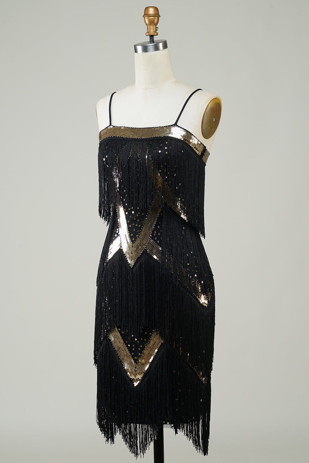 Sangles Spaghetti Noires Paillettes Années 20 Robe à Franges