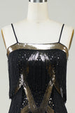 Sangles Spaghetti Noires Paillettes Années 20 Robe à Franges