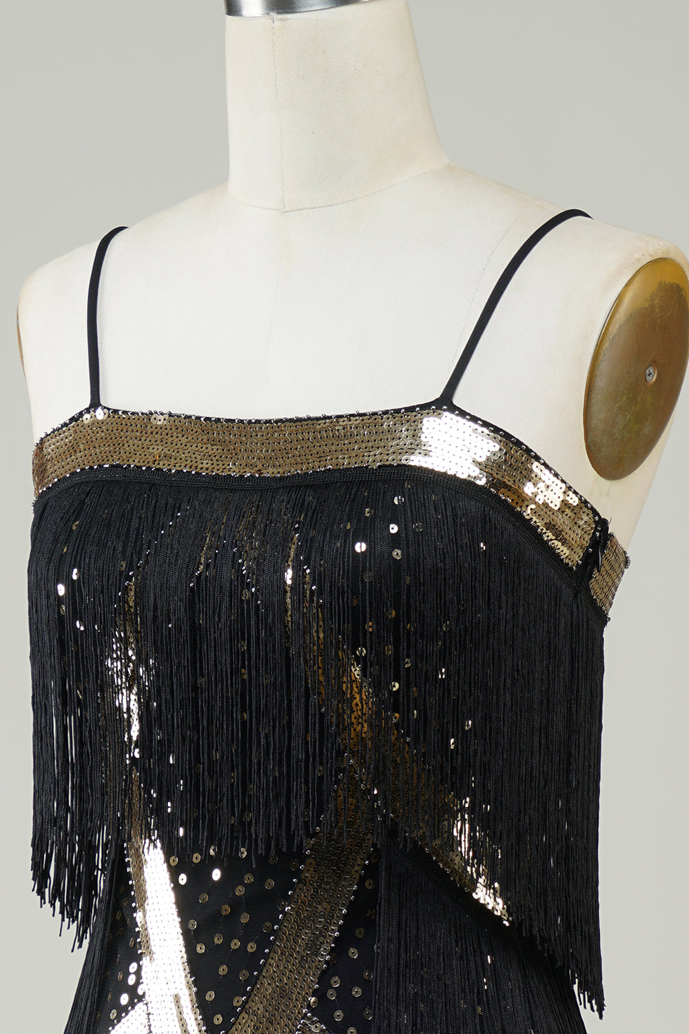 Sangles Spaghetti Noires Paillettes Années 20 Robe à Franges