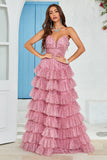 Bretelles spaghetti Robe de Soirée en tulle superposée avec imprimé floral