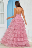 Bretelles spaghetti Robe de Soirée en tulle superposée avec imprimé floral