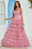 Bretelles spaghetti Robe de Soirée en tulle superposée avec imprimé floral