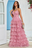 Bretelles spaghetti Robe de Soirée en tulle superposée avec imprimé floral