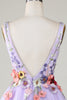 Charger l&#39;image dans la galerie, Une ligne Deep V Col Ouvert Violet Robe de Cocktail avec Fleurs 3D