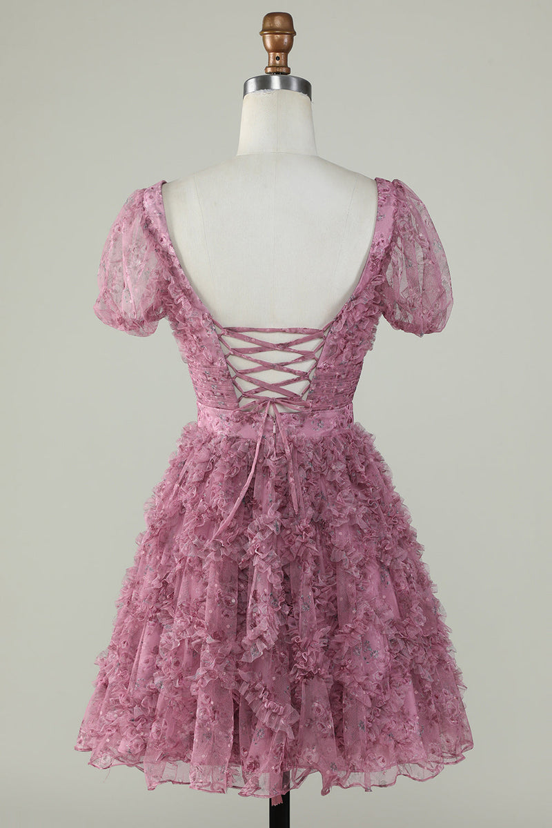 Charger l&#39;image dans la galerie, Magnifique robe de cocktail à la rose florale poussiéreuse à volants