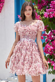 Magnifique robe de cocktail à la rose florale poussiéreuse à volants