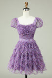 Magnifique robe de cocktail à la rose florale poussiéreuse à volants