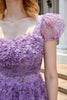 Charger l&#39;image dans la galerie, Une robe de cocktail imprimée violette avec des volants