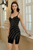 Charger l&#39;image dans la galerie, Gaine scintillante bretelles spaghetti robe de cocktail courte noire avec perles