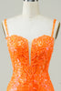 Charger l&#39;image dans la galerie, Robe de cocktial moulante orange paillettes avec perles