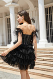 Corset perlé noir scintillant Robe courte cocktail avec plumes