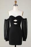 Robe de cocktail à la maison noire Off The Shoulder Keyhole avec perles