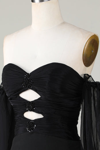 Robe de cocktail à la maison noire Off The Shoulder Keyhole avec perles