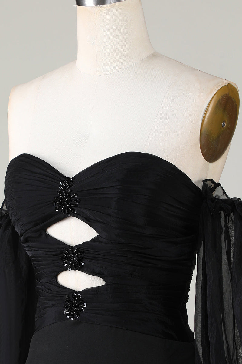 Charger l&#39;image dans la galerie, Robe de cocktail à la maison noire Off The Shoulder Keyhole avec perles