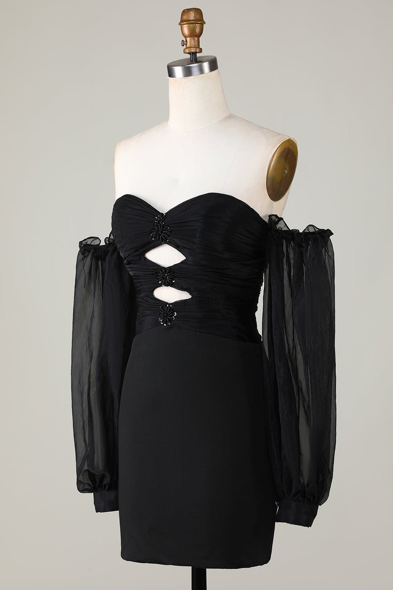 Charger l&#39;image dans la galerie, Robe de cocktail à la maison noire Off The Shoulder Keyhole avec perles