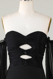 Robe de cocktail à la maison noire Off The Shoulder Keyhole avec perles