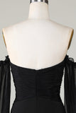 Robe de cocktail à la maison noire Off The Shoulder Keyhole avec perles