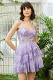 Mignon Une ligne Spaghetti Straps Bleu foncé Corset scintillant Robe de cocktail
