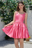Élégantes bretelles spaghetti A-Line Fuchsia Robe courte de cocktail avec nœud papillon