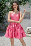 Élégantes bretelles spaghetti A-Line Fuchsia Robe courte de cocktail avec nœud papillon