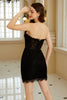 Charger l&#39;image dans la galerie, Robe de cocktail corset noir sans bretelles à la mode avec perles
