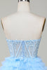 Charger l&#39;image dans la galerie, Mignon Corset A-Line Sweetheart Bleu Robe courte de cocktail à la maison avec volants
